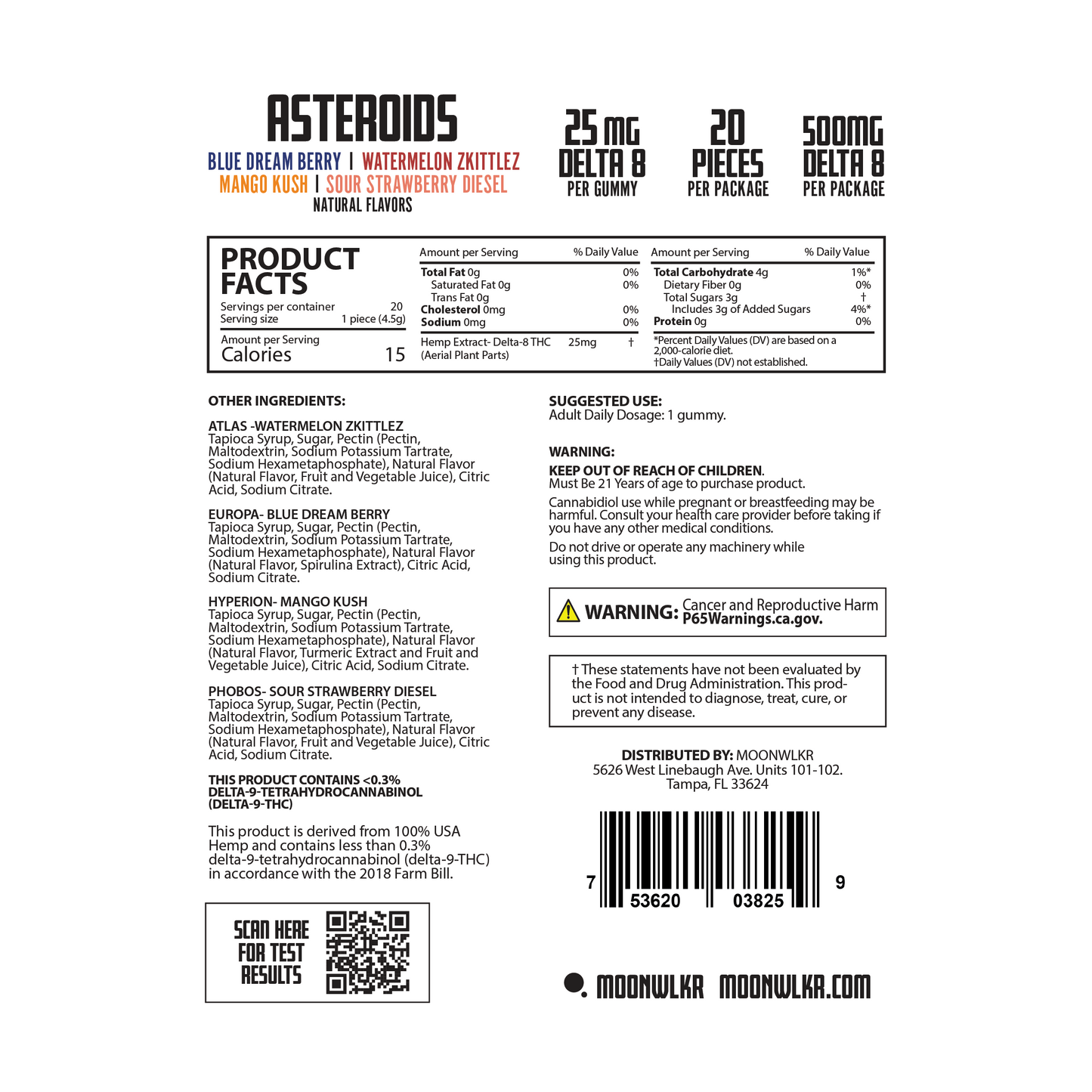Products Facts and ingredients for Asteroids gummies