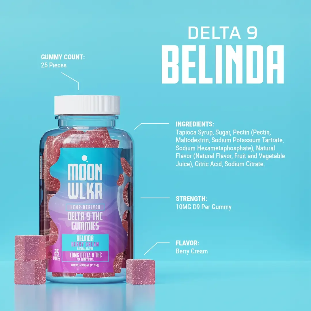 Moonwlkr Delta 9 THC Berry Cream Gummies information panel for ingredients