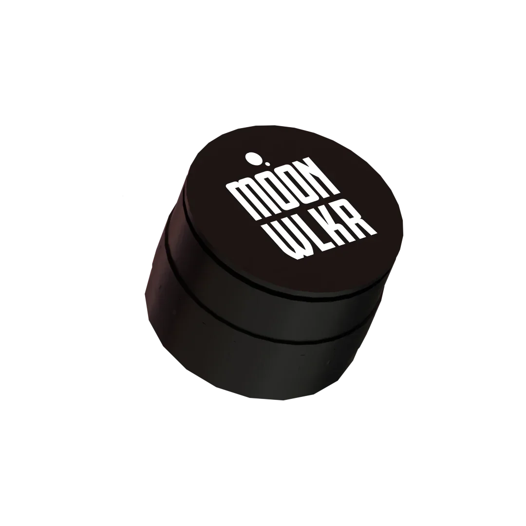 Black MoonWlkr container with white logo, holding Delta 8 or CBD gummies