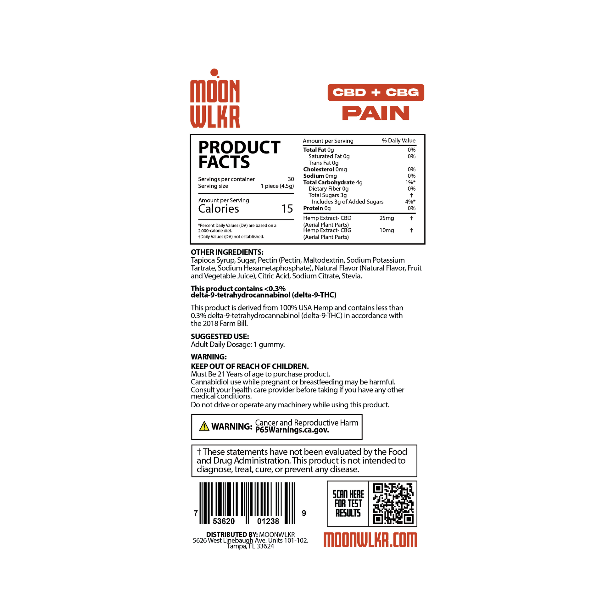 CBD + CBG Pain gummies products facts and ingredient label