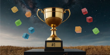 Gold trophy surrounded by THCP Gummies