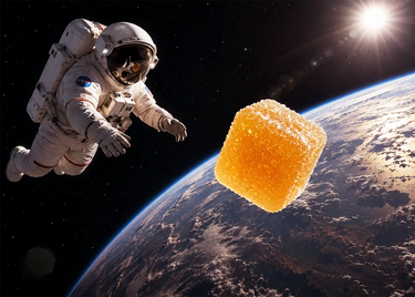 Astronaut in space with a THC gummy