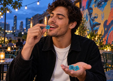 Man eating Delta 9 gummies