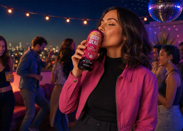 Woman drinking a can of Moonwlkr Delta 9 THC and CBD Seltzer