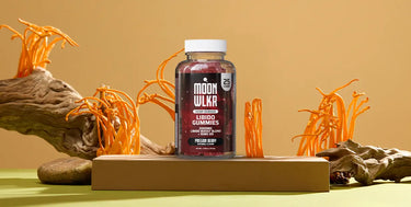 Bottle of Delta 9 THC Libido gummies and mushroom ingredients