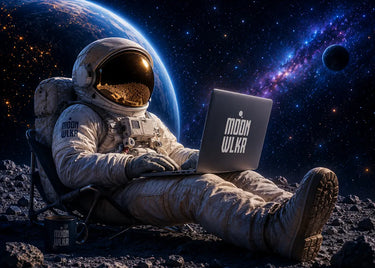Astronaut searching the web on a laptop