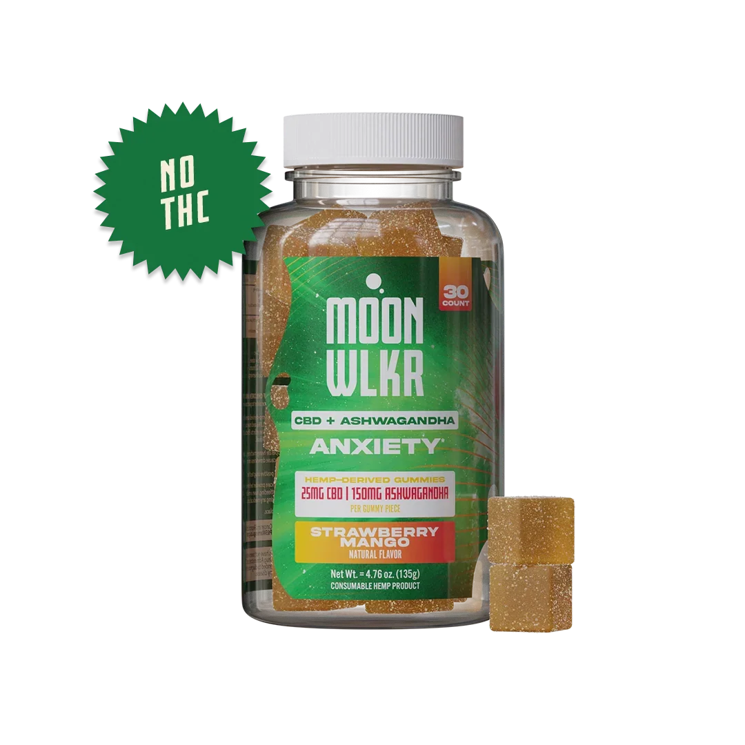 CBD and Ashwangandha anxiety gummies in strawberry mango flavor