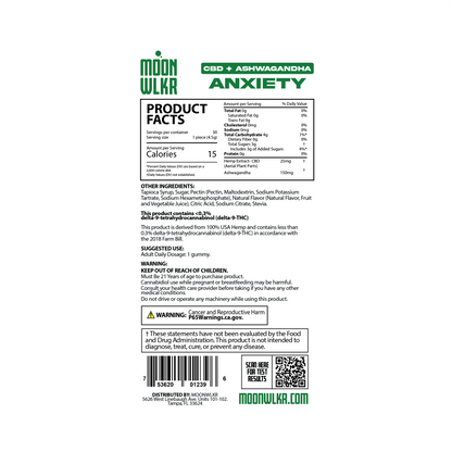 CBD + Ashwagandha Anxiety gummies product facts and ingredients