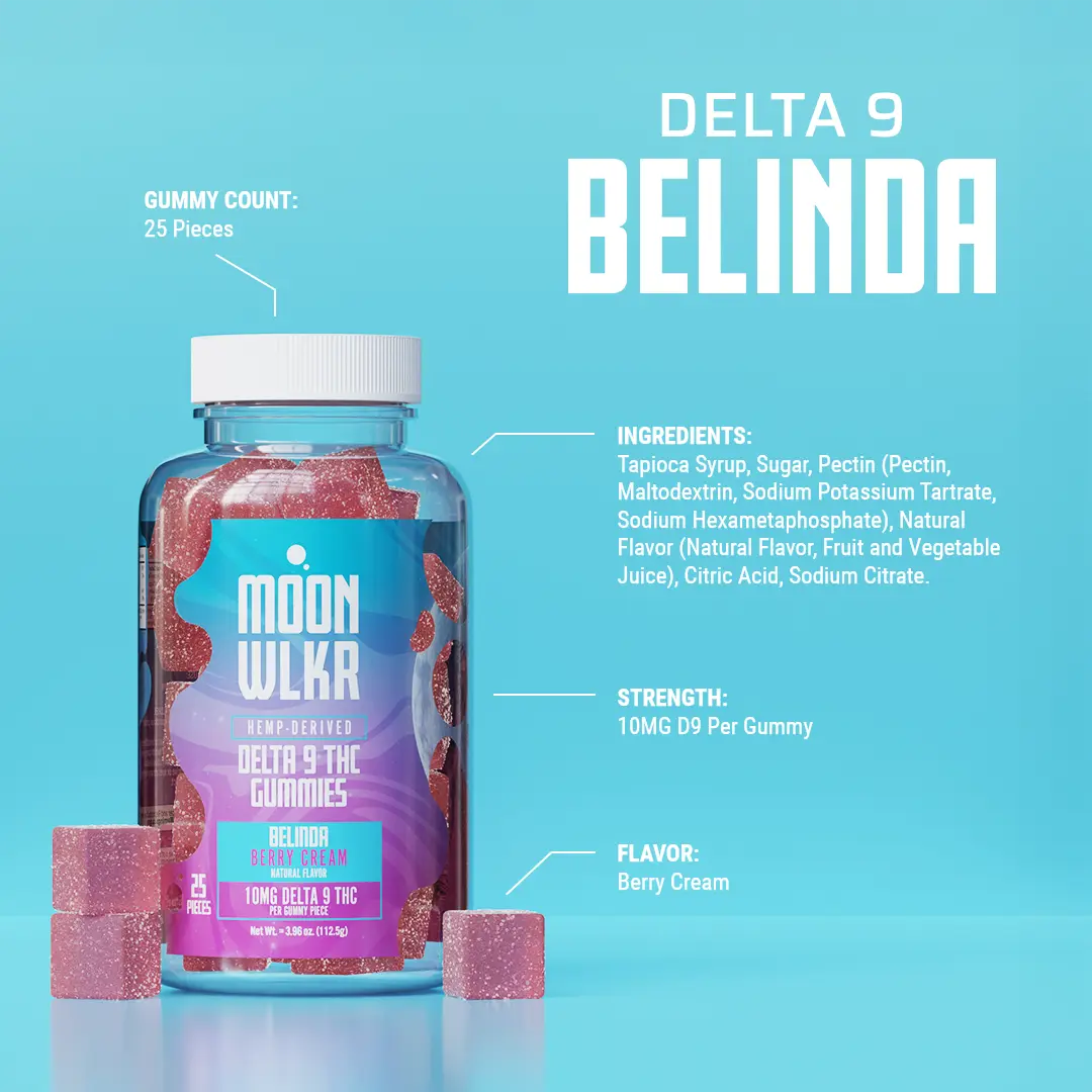 Moonwlkr Delta 9 THC Berry Cream Gummies information panel for ingredients