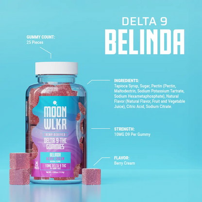 Moonwlkr Delta 9 THC Berry Cream Gummies information panel for ingredients