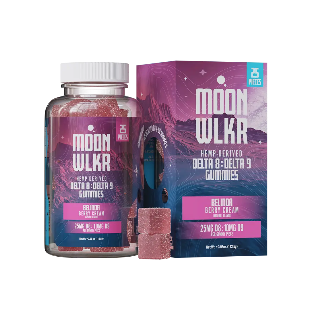 Moonwlkr Delta 8: Delta 9 THC blend gummies in flavor berry creme