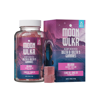 Moonwlkr Delta 8: Delta 9 THC blend gummies in flavor berry creme