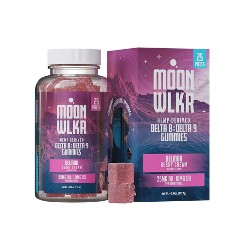 Moonwlkr Delta 8: Delta 9 THC blend gummies in flavor berry creme