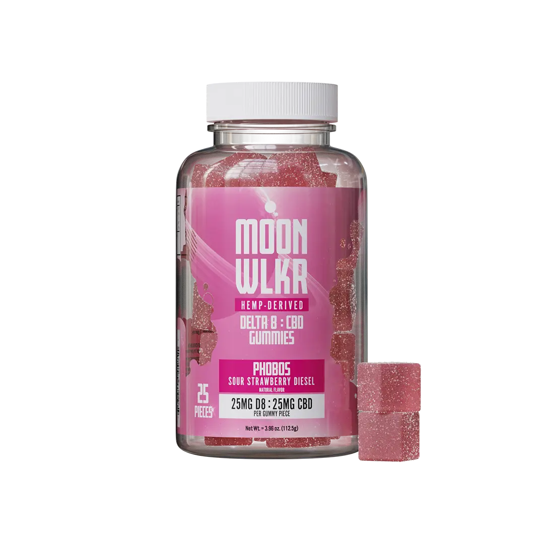 Delta 8 and CBD gummies in sour strawberry flavor