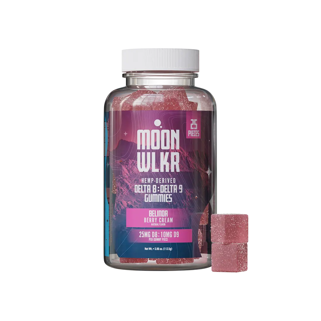 Delta 8 and Delta 9 THC gummies in berry cream flavor