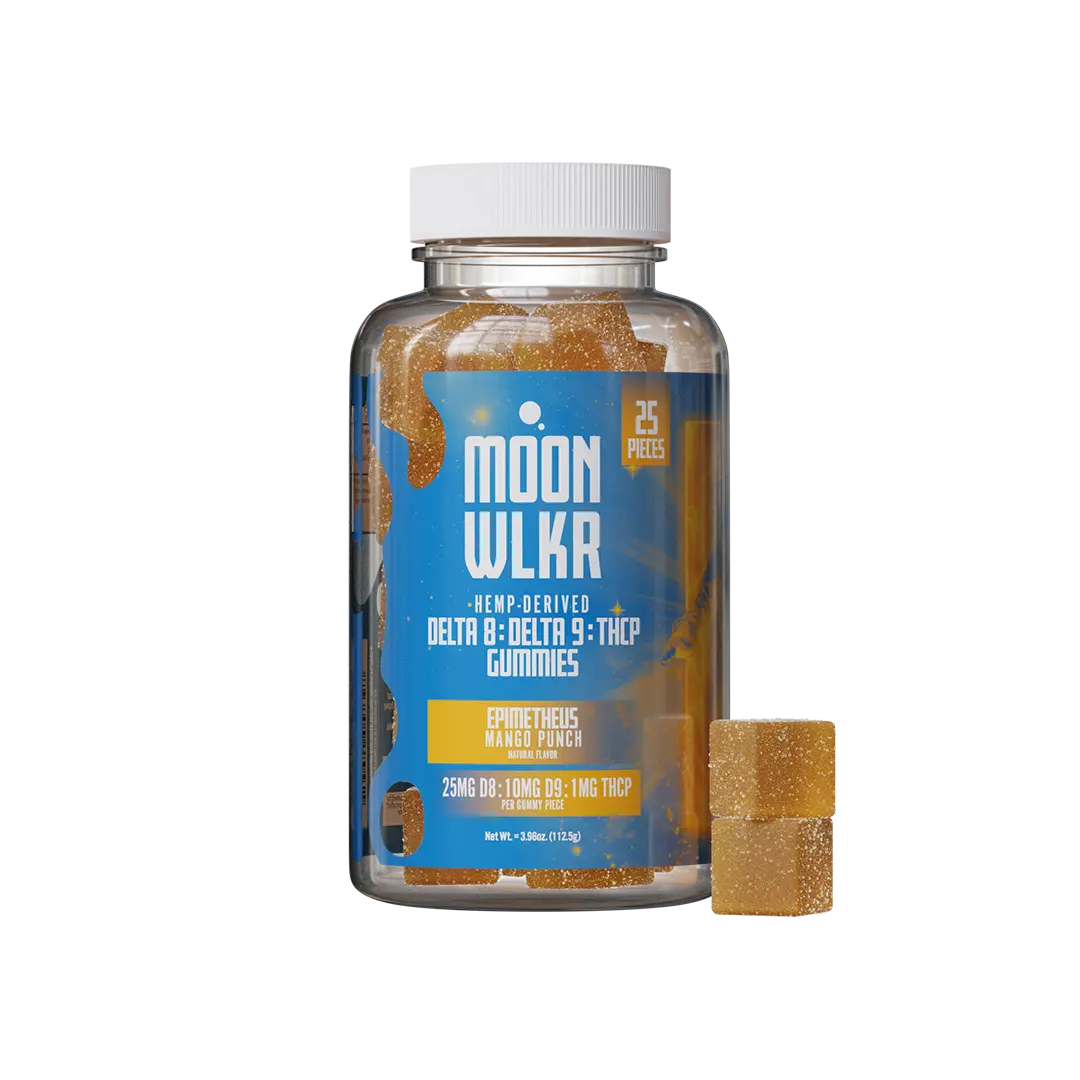 THCP, Delta 8, Delta 9 THC blend gummies in mango punch flavor
