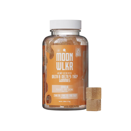 THCP, Delta 8, Delta 9 THC Blend gummies in peaches and creme flavor