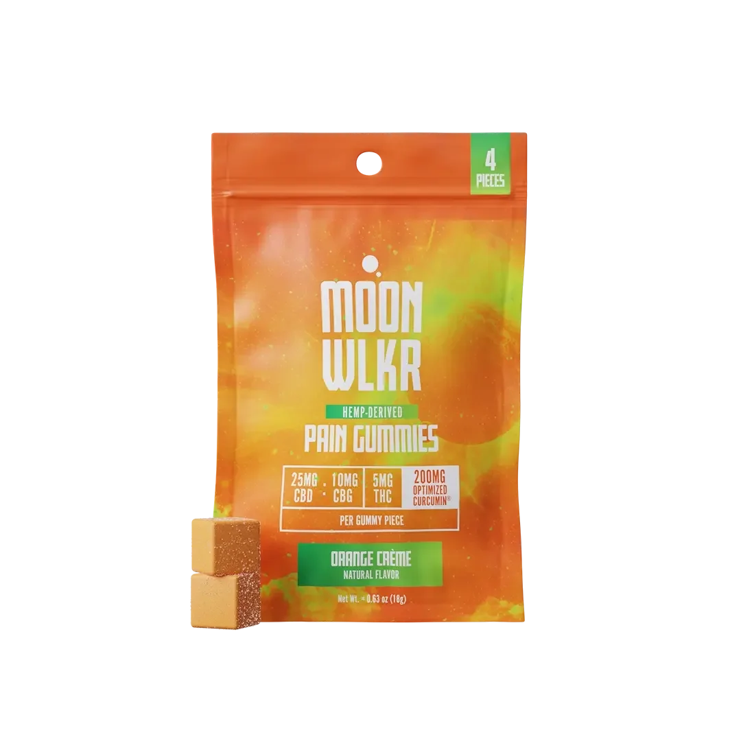 CBD, CBG, THC pain relief gummies in orange creme flavor