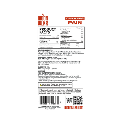 CBD + CBG Pain gummies products facts and ingredient label