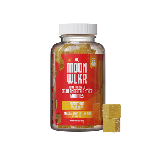 THCP, Delta 8, Delta 9 THC blend gummies in strawberry banana flavor