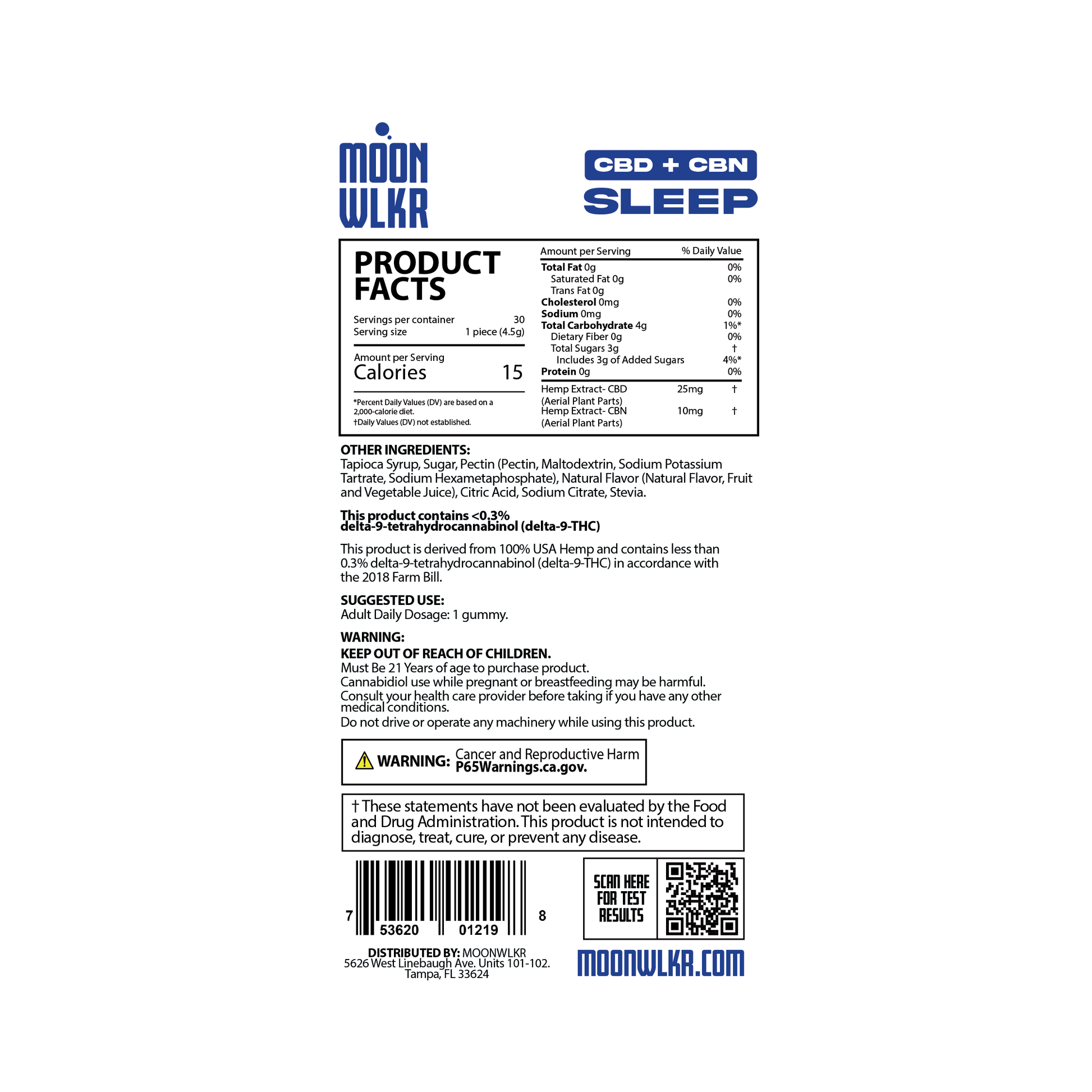 CBD + CBN Sleep gummies product facts and ingredients