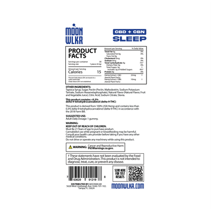 CBD + CBN Sleep gummies product facts and ingredients