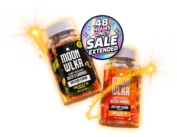 Delta 8 and Delta 9 gummies in mystery flavor with 48-hour sale extended, hemp-derived and lab-tested.