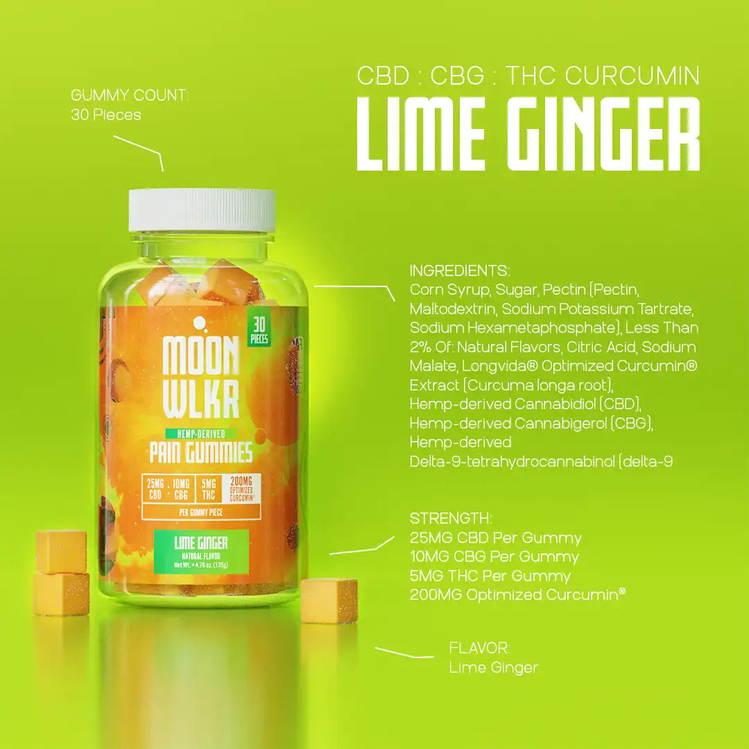 CBD : CBG : THC Pain Relief Gummies — Lime Ginger