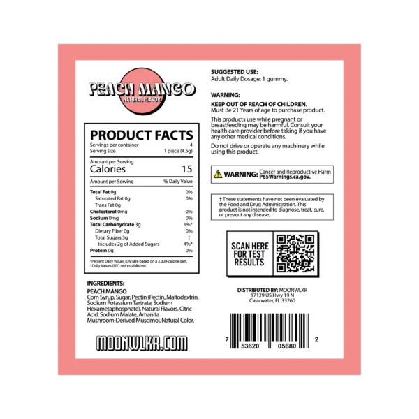 amanita mushroom gummy product label
