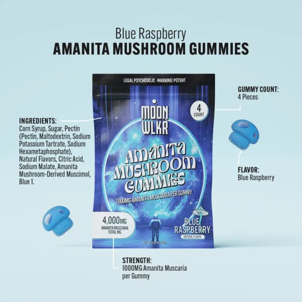 blue raspberry amanita mushroom gummies