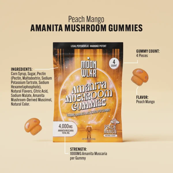 amanita muscaria mushroom gummies in mango flavor