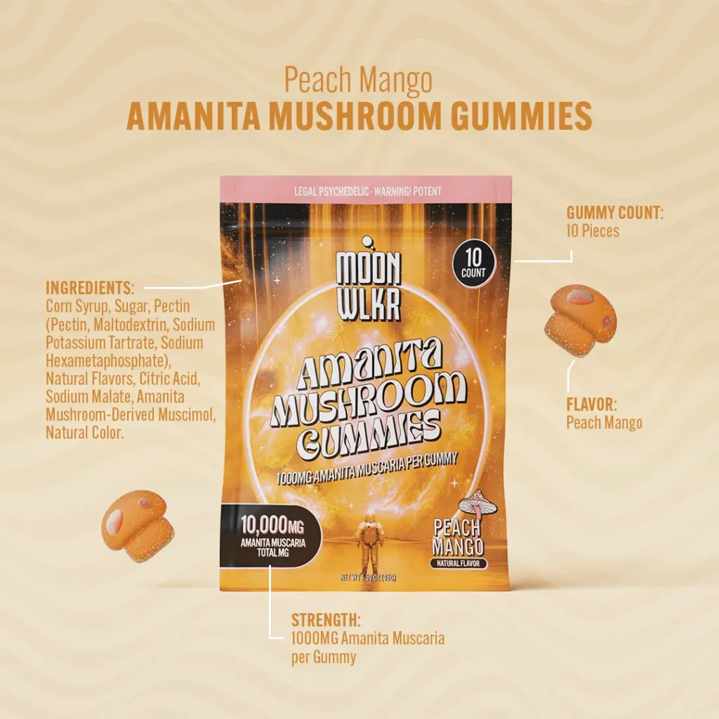 peach mango amanita mushroom gummies