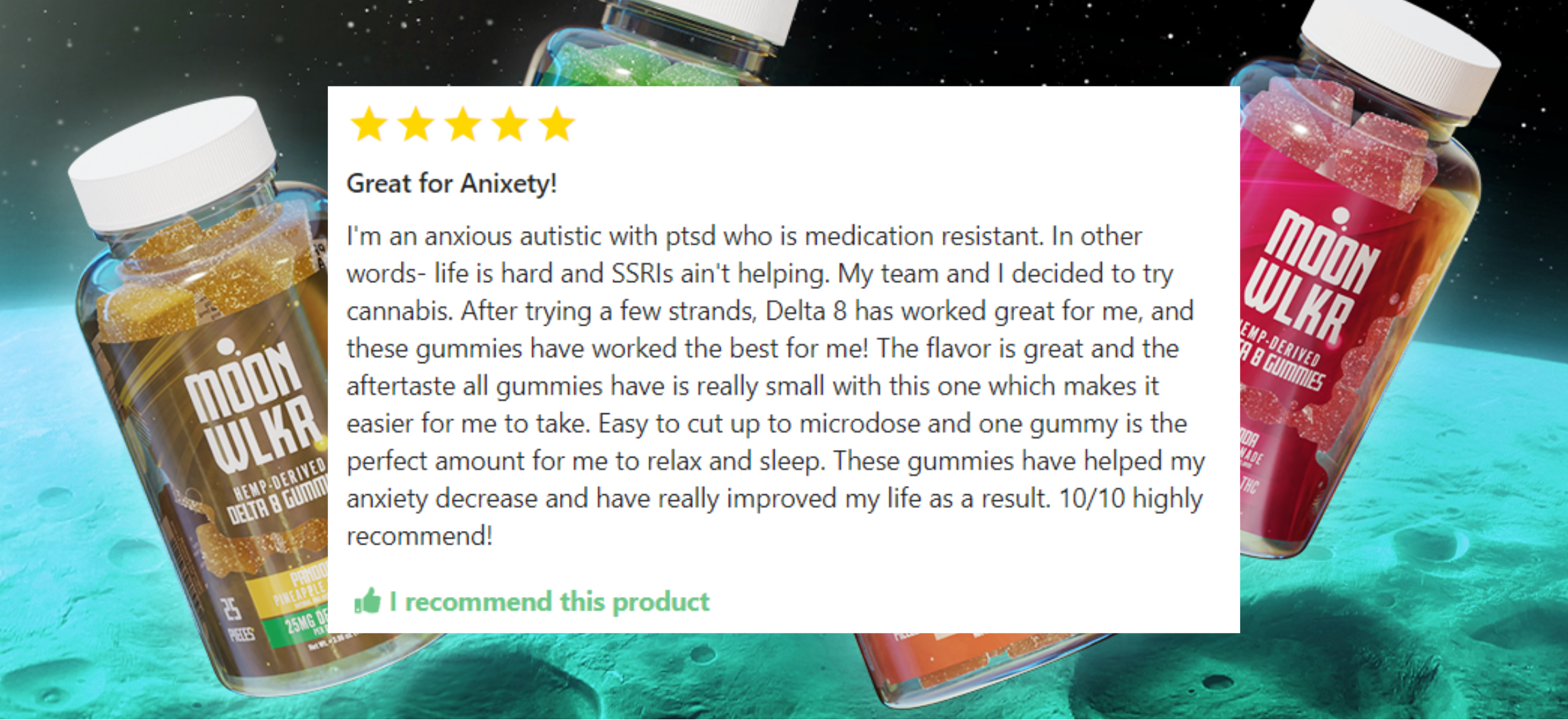 Great for anxiety - 5 star Delta 8 gummies review about microdosing