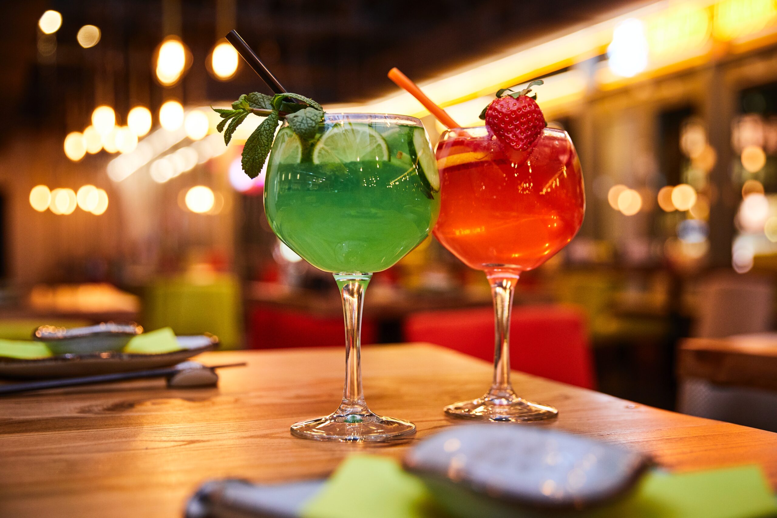 colorful green and red cocktails