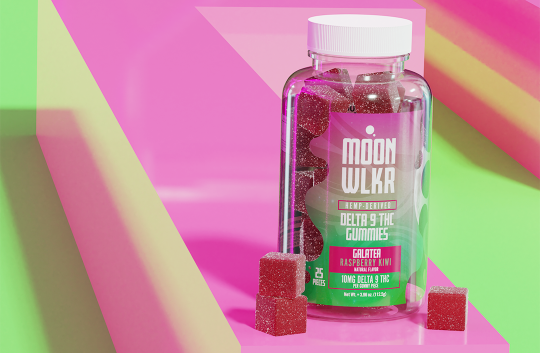 Bottle of Delta-9 Gummies in flavor raspberry kiwi