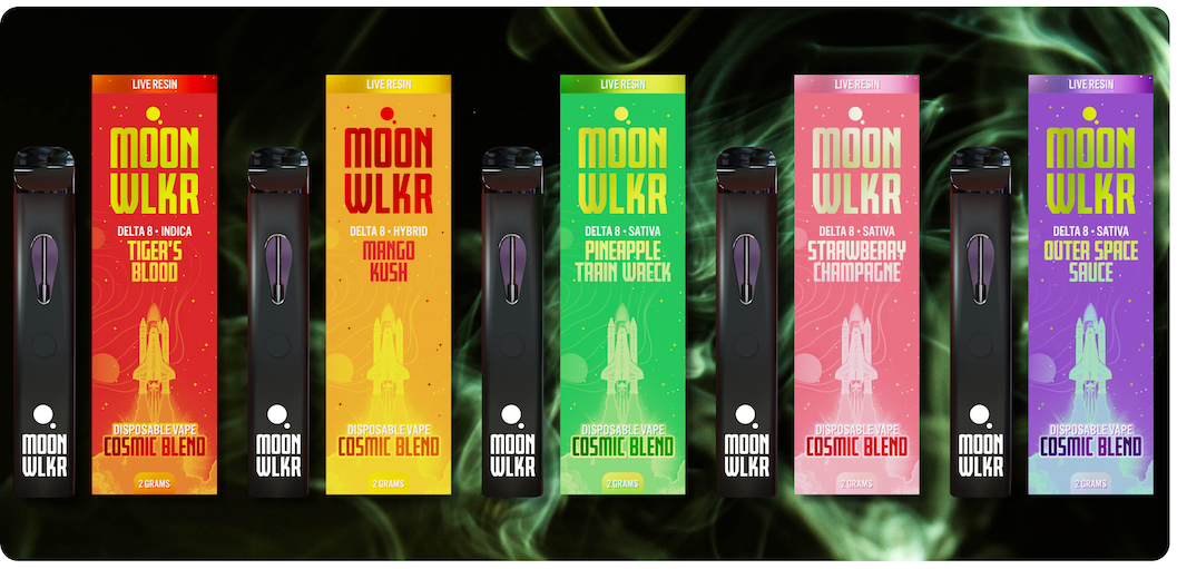 All the flavors of Moonwlkr disposable Delta 8 vapes